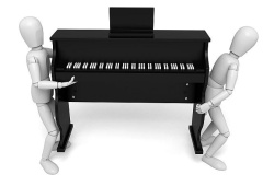 Two humanoid figures carrying a piano